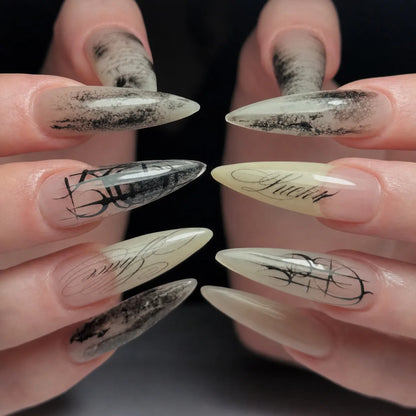 24pcs Blood Red Fake Nails Gradient Long Pointed False Nail Patch Full Cover Wearable Fake Nail Tips Halloween Manicure Sets