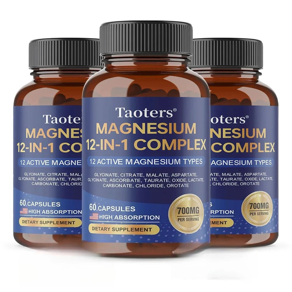 Magnesium Capsules for Adults, with Glycinate Citrate Taurate, Support Bone Density, Sleep Quality and Anxiety Relief
