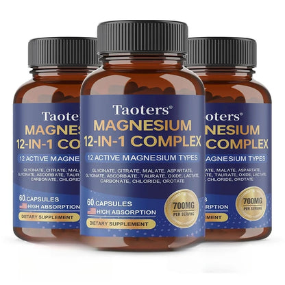Magnesium Capsules for Adults, with Glycinate Citrate Taurate, Support Bone Density, Sleep Quality and Anxiety Relief