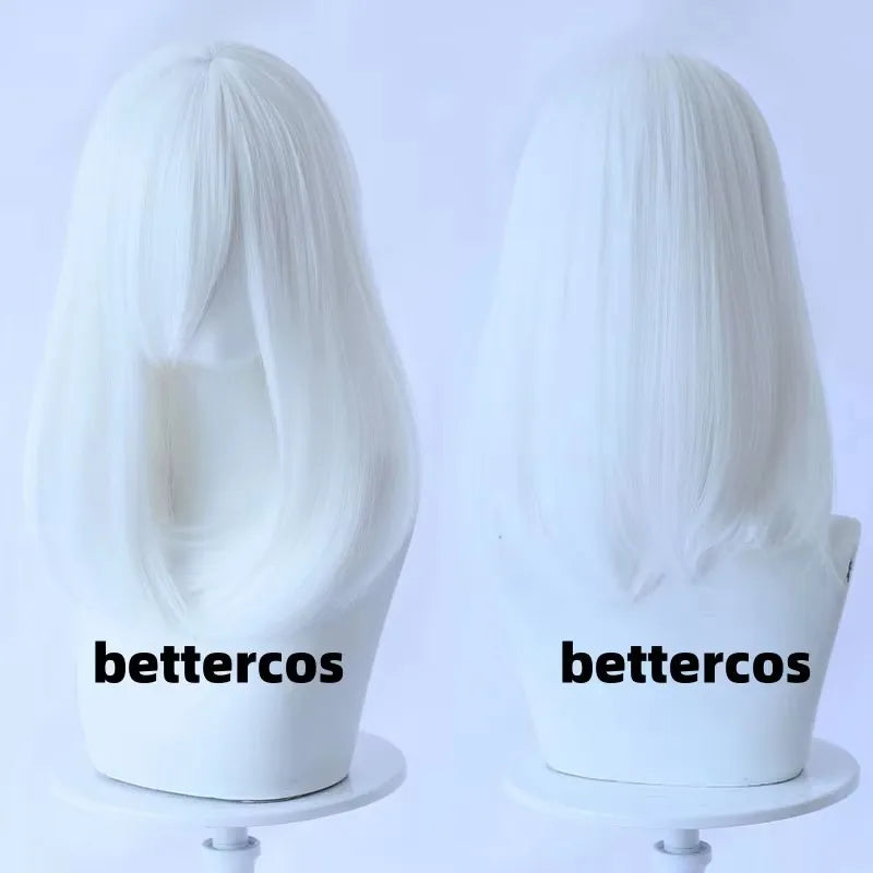 High Quality 40cm Medium Cosplay Wig With Bang Blond Pink Red White Gray Heat Resistant Synthetic Hair Wigs + Wig
