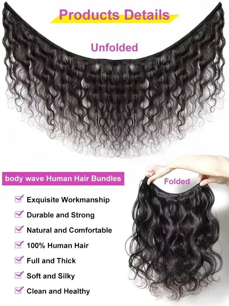 Long Size 30 40 Inch Body Wave Hair Bundles Unprocessed Brazilian Virgin Remy Hair Double Drawn Wavy Weave Hair Extensions