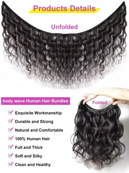 Long Size 30 40 Inch Body Wave Hair Bundles Unprocessed Brazilian Virgin Remy Hair Double Drawn Wavy Weave Hair Extensions