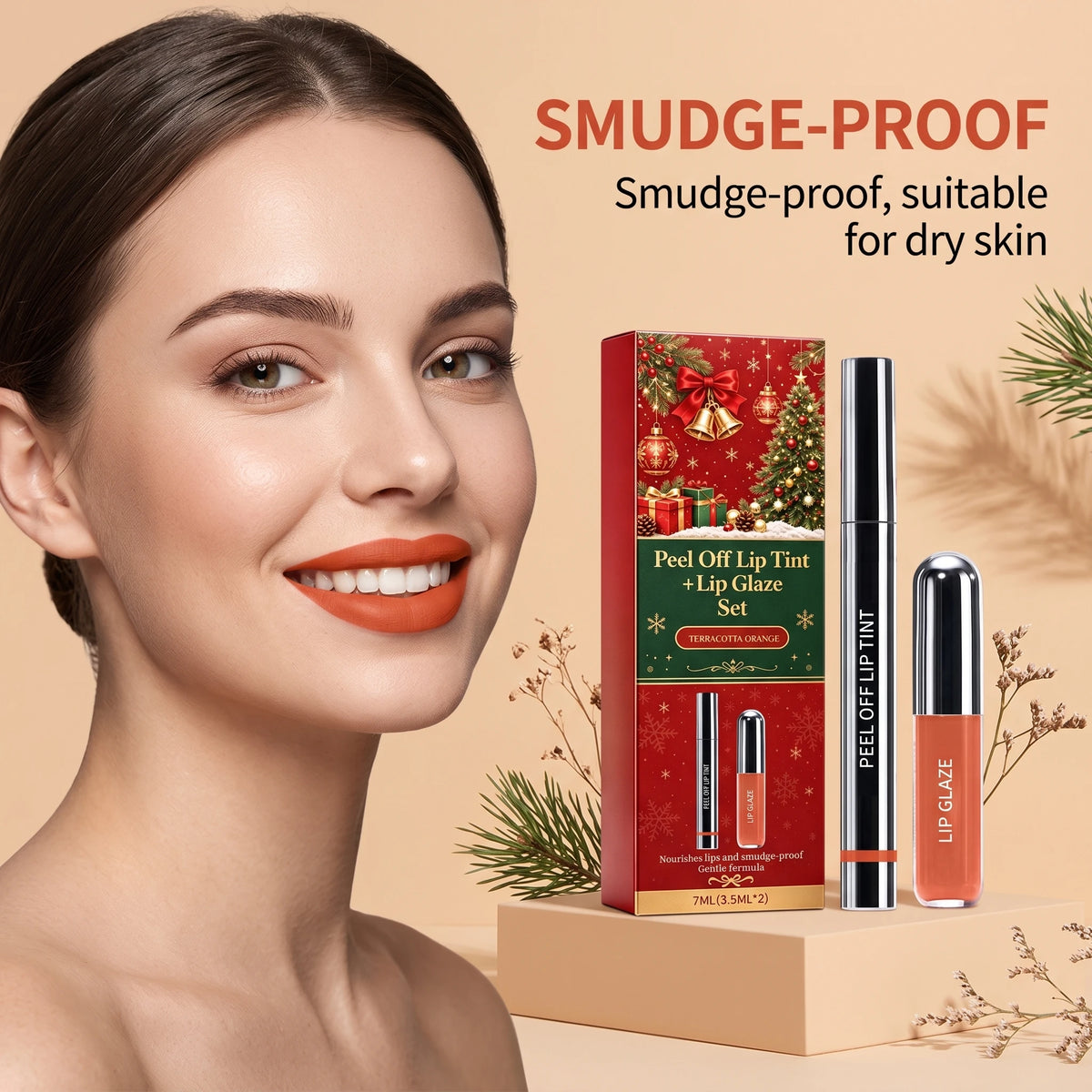 Christmas Peel Off Lip Tint Set Smudge Proof Easy Apply Nourishing Comfortable Wear Festive Long Lasting Lip Stain With Glaze