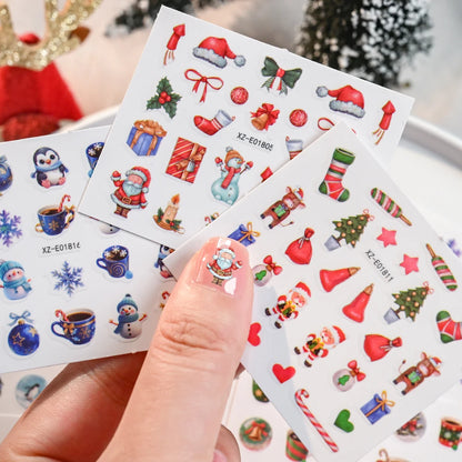 30pcs Cartoon Christmas Mini Nail Stickers Set Snowman, Snowflake, Penguin, Candy Adhesive Nail Decals Winter Manicure Sliders