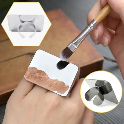 Makeup Mixing Palette,Nail Art Palette Ring, Makeup Spatula Palette with Foundation Spatula,Stainless Steel Makeup MixingTray