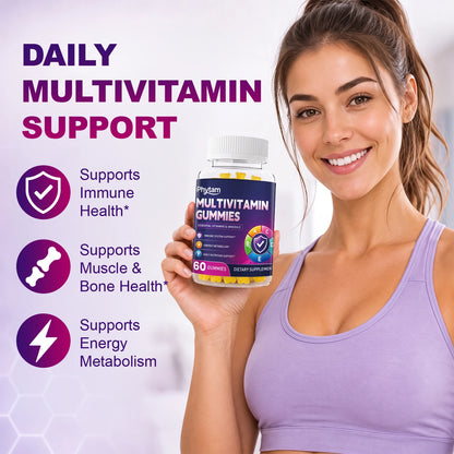 PHYTAM Adult Multivitamin Bear Gummies 14 in 1 Vitamins Minerals Complex Vitamin C Zinc B D Energy Metabolism Immune Daily Nutritional Support 60 Counts
