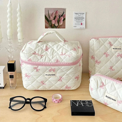 1PC Pink Strawberry Women Cosmetic Quilted Bag Portable Travel Organizer Toiletry Makeup Storage Pouch Handbag Ladies Zipper Bag