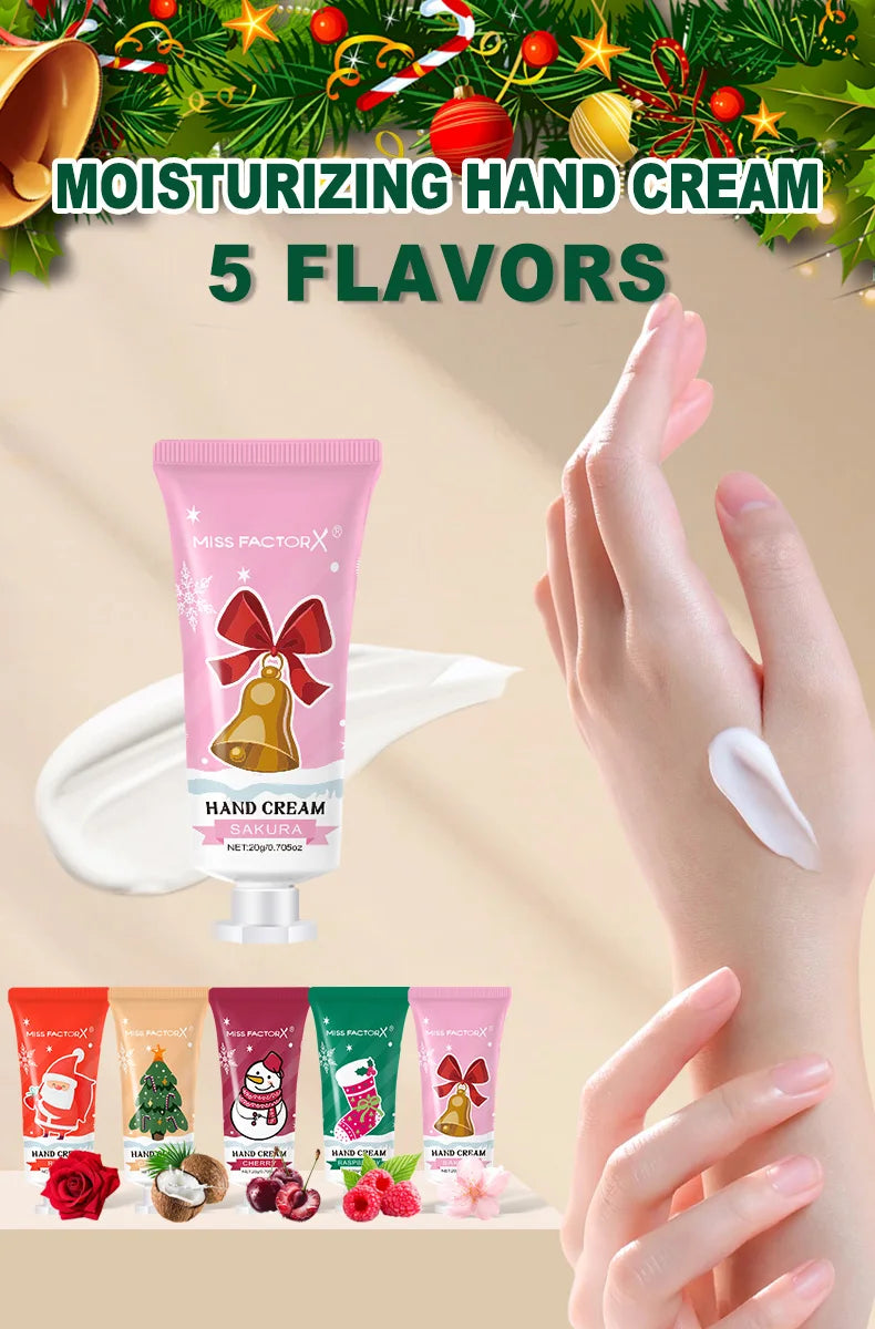 Christmas assembly gift set -5 sets, including balm, hand cream, lipstick, red gauze bag, Christmas tree thank you card