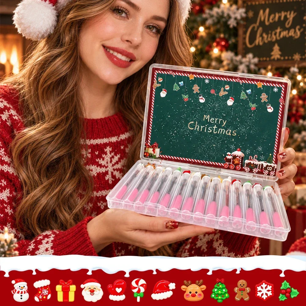 14pcs Gift Box Christmas Mascara Eyelash Brushes Set - Santa Snowflake Design Mascara Wand Makeup Brushes, Travel Eyelash Brush