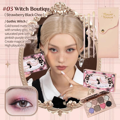 Flower Knows Chocolate Shop Highly Pigmented Eyeshadow Palette Shimmer Matte Glitter Long Lasting Vegan Eye Shadows Cruelty-free
