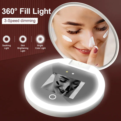 HTMCK LED & UV Visual Function Multifunctional Makeup Mirror Portable Sunscreen Detector Compact Travel Size Makeup Mirror