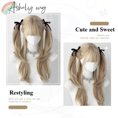 Blonde Wig with Bangs 22inch Medium Straight Hair Wig for Women Soft Natural Heat Resistant Fibers Synthetic Wigs 가발  Peluca