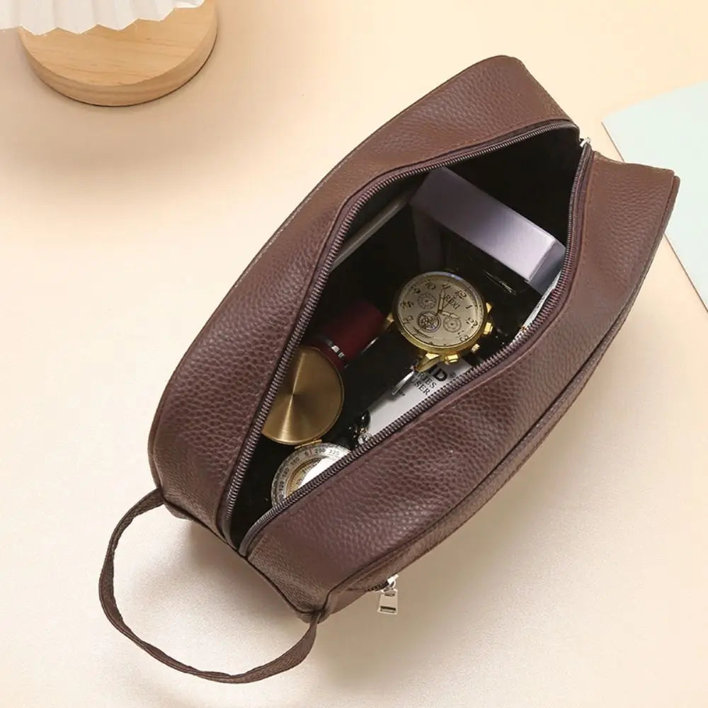 Portable Large Capacity Men Cosmetic Bag PU Leather Cosmetics Organizer Zipper Makeup Bags Travel Storage Pouch Toiletry Bag
