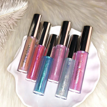 6 Colors Glitter Liquid Lip Gloss Tint Laser Holographic Lipstick Mermaid Glitter Lip Gloss Not Fading Lasting Lip Tint Cosmetic