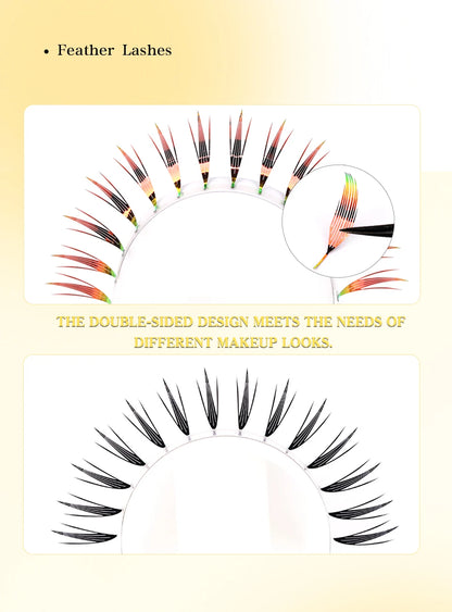 RUJADE Glitter Colored Feather Shape Premade Fan Lashes Eyelash Extension Manga Fairy Faux Lash Clusters For Christmas Makeup
