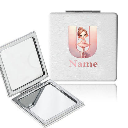 Customized Name PU Handheld Makeup Mirror Cover Dressing Double-Sided Portable Foldable Pocket Cosmetic Mirror