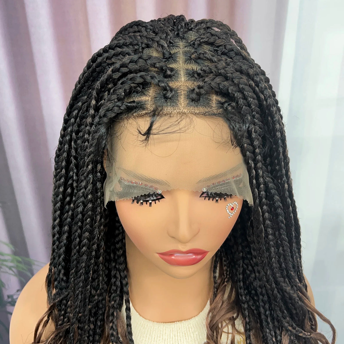 Knotless Box Braided Wig with Wavy Ends Synthetic Lace Frontal 1B-30 Dark Ombre Braided Lace Wig with Baby Hair for Black Women