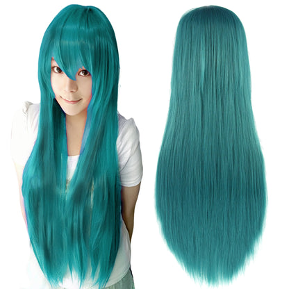 80cm Straight Synthetic Cosplay Wig White Purple Green Silver Pink Lolita Hairpiece with Bangs Long Wigs