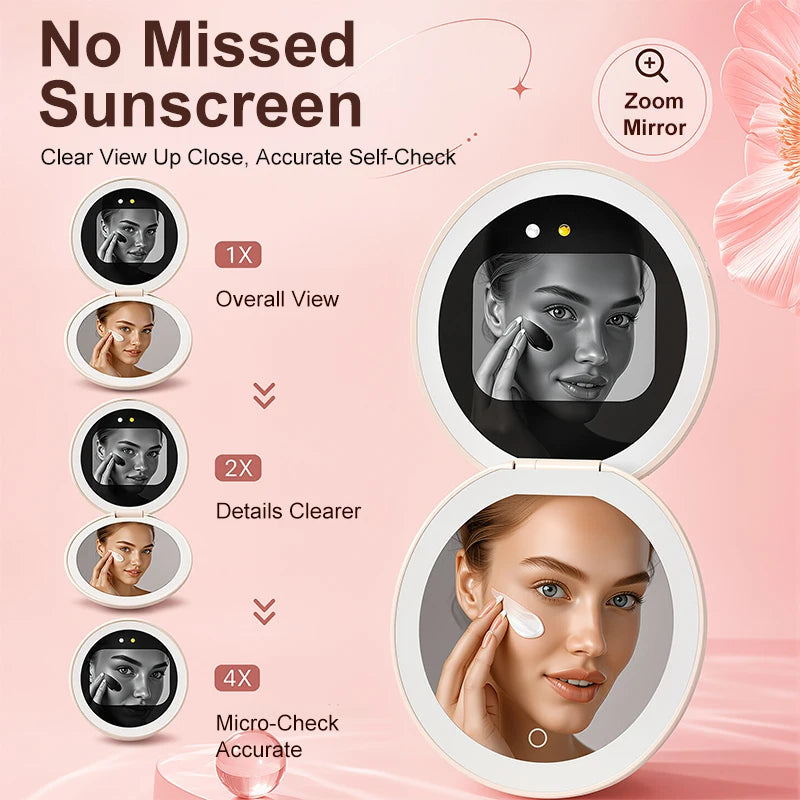 TJMIR UV Smart Sunscreen Mirror Portable LED Makeup Mirror with UV Detection & Sunscreen Testing