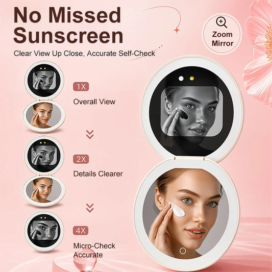 TJMIR UV Smart Sunscreen Mirror Portable LED Makeup Mirror with UV Detection & Sunscreen Testing
