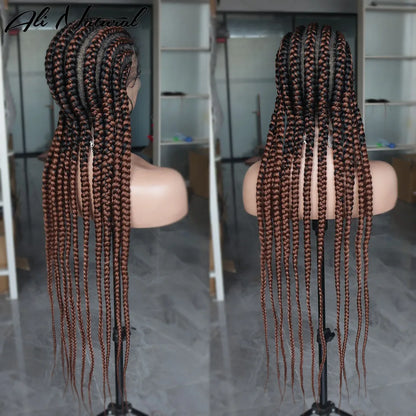 Ombre Silber Grey Full Lace 11 Braids Braided Wig With Baby Hair Box Braiding Wig African Long Synthetic Hair Knotless Wig