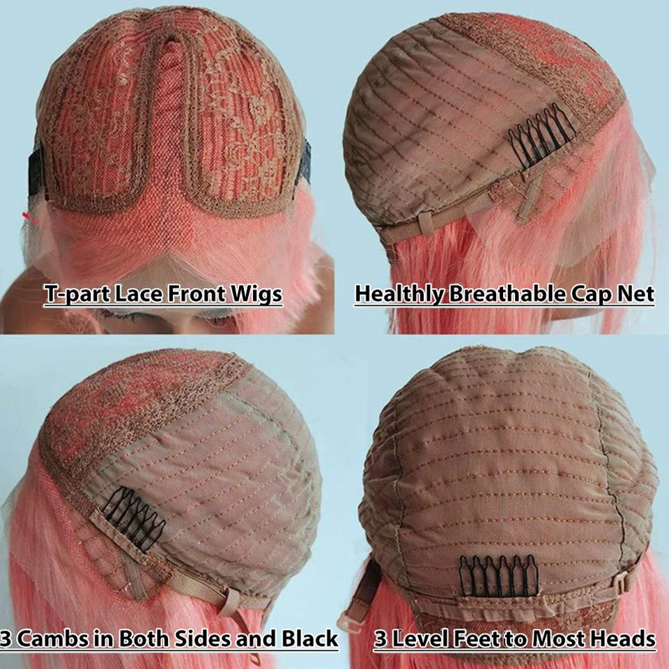 Ombre Pink Bob Wig Straight Lace Front Human Hair Wigs For Women Short  Bob Transparent Lace Wig Bleached Knots Pre Plucked