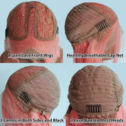Ombre Pink Bob Wig Straight Lace Front Human Hair Wigs For Women Short  Bob Transparent Lace Wig Bleached Knots Pre Plucked