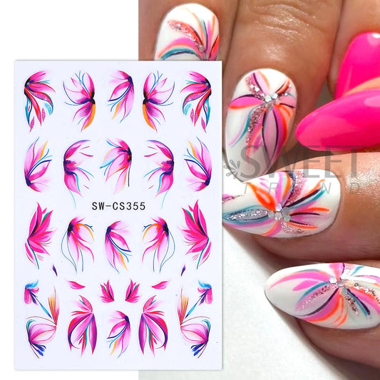 2pcs 3D Blossoming Flowers Nail Stickers Watercolor Smoky Iris Floral Adhesive Decal Big Petal Summer Sliders Y2K Manicure Decor