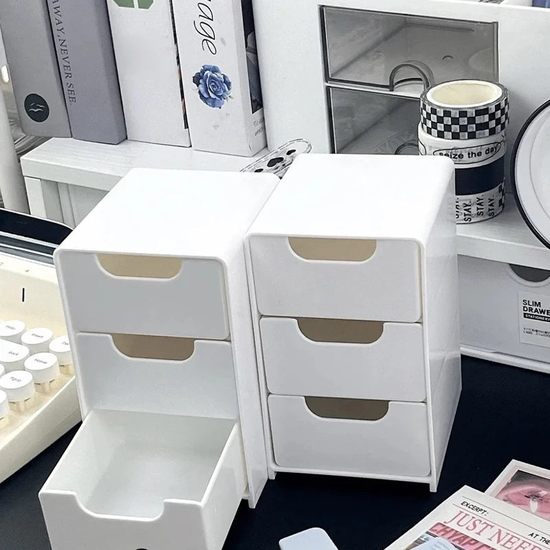 3-Tier Cosmetic Storage Box Organizer With Drawers Multifunctional Countertop Storage For Jewelry Makeup Brush Office Supplies