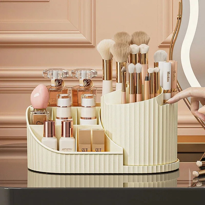 360° Rotatable Cosmetic Organizer Lipstick Makeup Brush Holder Desktop Cosmetic Display Cabinet for Dresser Living Room