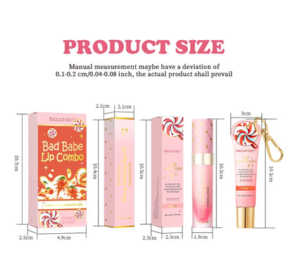 Strawberry Scent Lip Gloss Duo Combo with Keychain Long Lasting Nourish Plumper Lip Cosmetics Christmas Gift