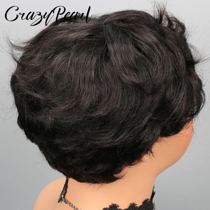 Short Pixie Cut Wig Black Human Hair Lace Front Wigs for Black Women Textured Layered Side Bang Natural Hairline Daily Work Styl