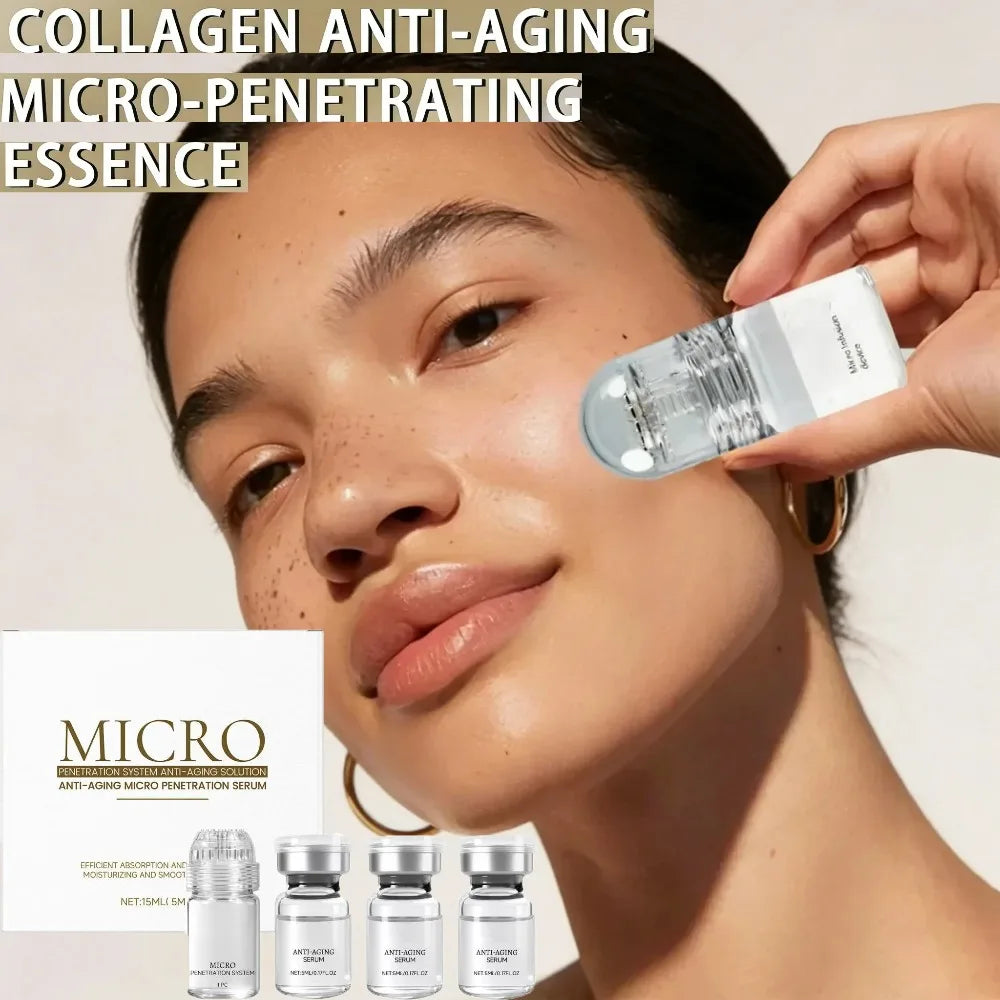 Professional Microneedle Serum Kit Hyaluronic Acid Hexapeptide Collagen Smoothing Fine Lines Deep Moisturizing Facial Care 0.3mm