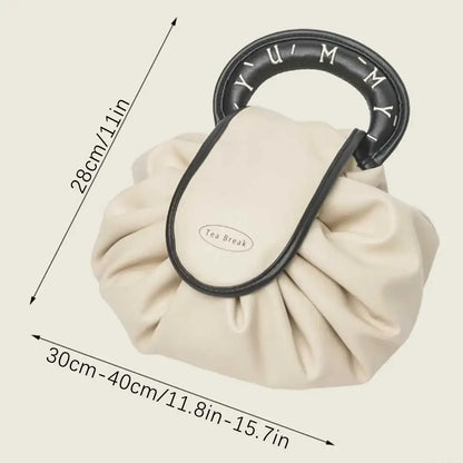 Large Capacity Portable Drawstring Cosmetic Bag for Women, Travel Daily Use Toiletry Storage Pouch Makeup Organizer