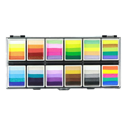 Professional Body Art 12 Colors Pastel Neon UV Color Rainbow Split Cake Face Paint Palette for Halloween Christmas