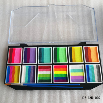 Professional Body Art 12 Colors Pastel Neon UV Color Rainbow Split Cake Face Paint Palette for Halloween Christmas