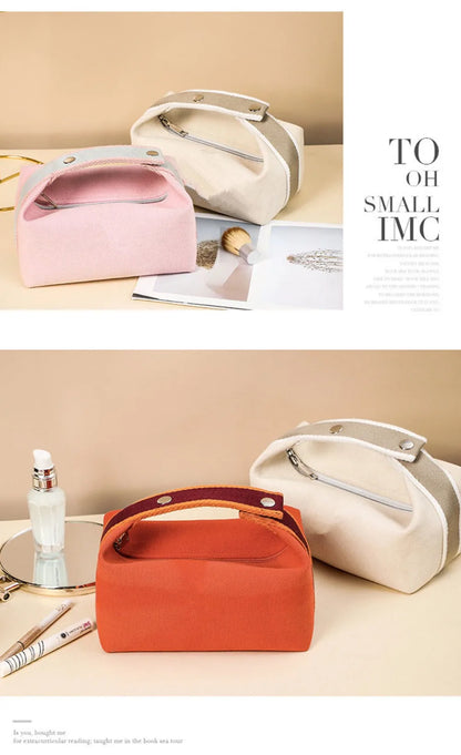 Trendy Large Capacity Cosmetic Storage Bag Portable Handheld Makeup Pouch Canvas Travel Storage Bag Cosmetic Storage