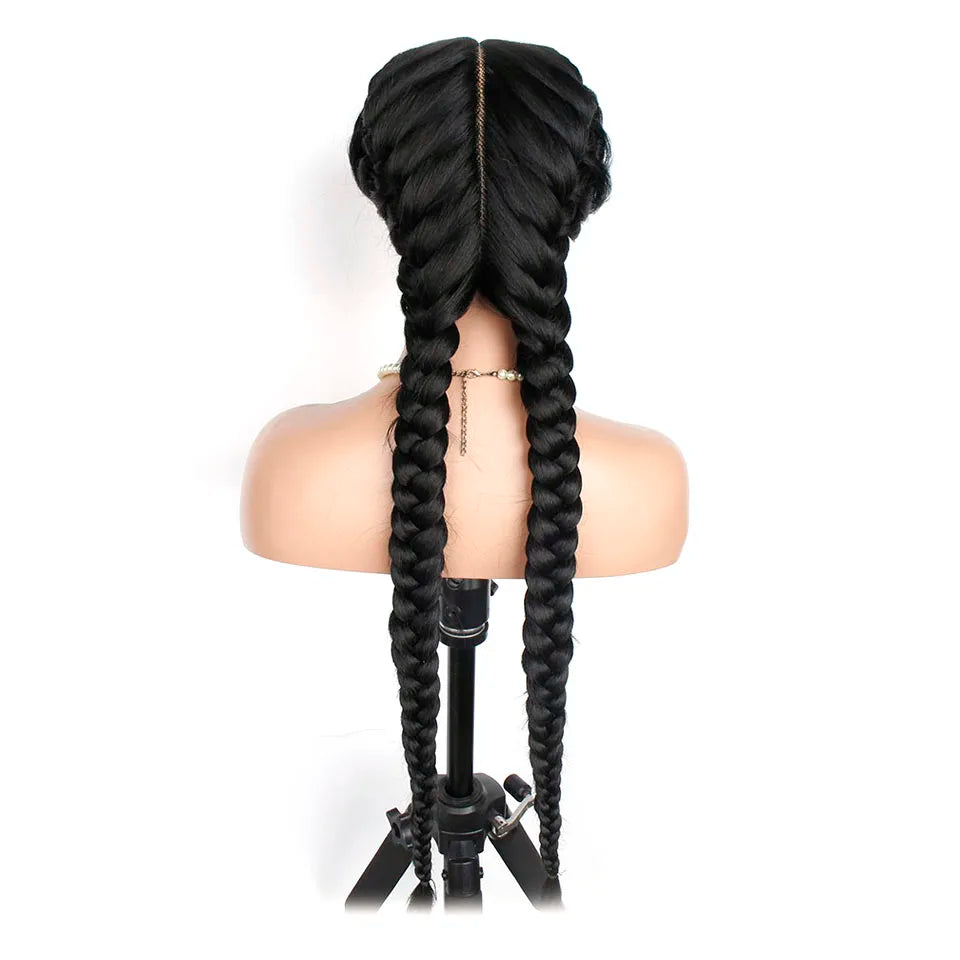 Double Dutch Braids Synthetic Cornrow Braided Wigs Braided Lace Front Wig for Black Women