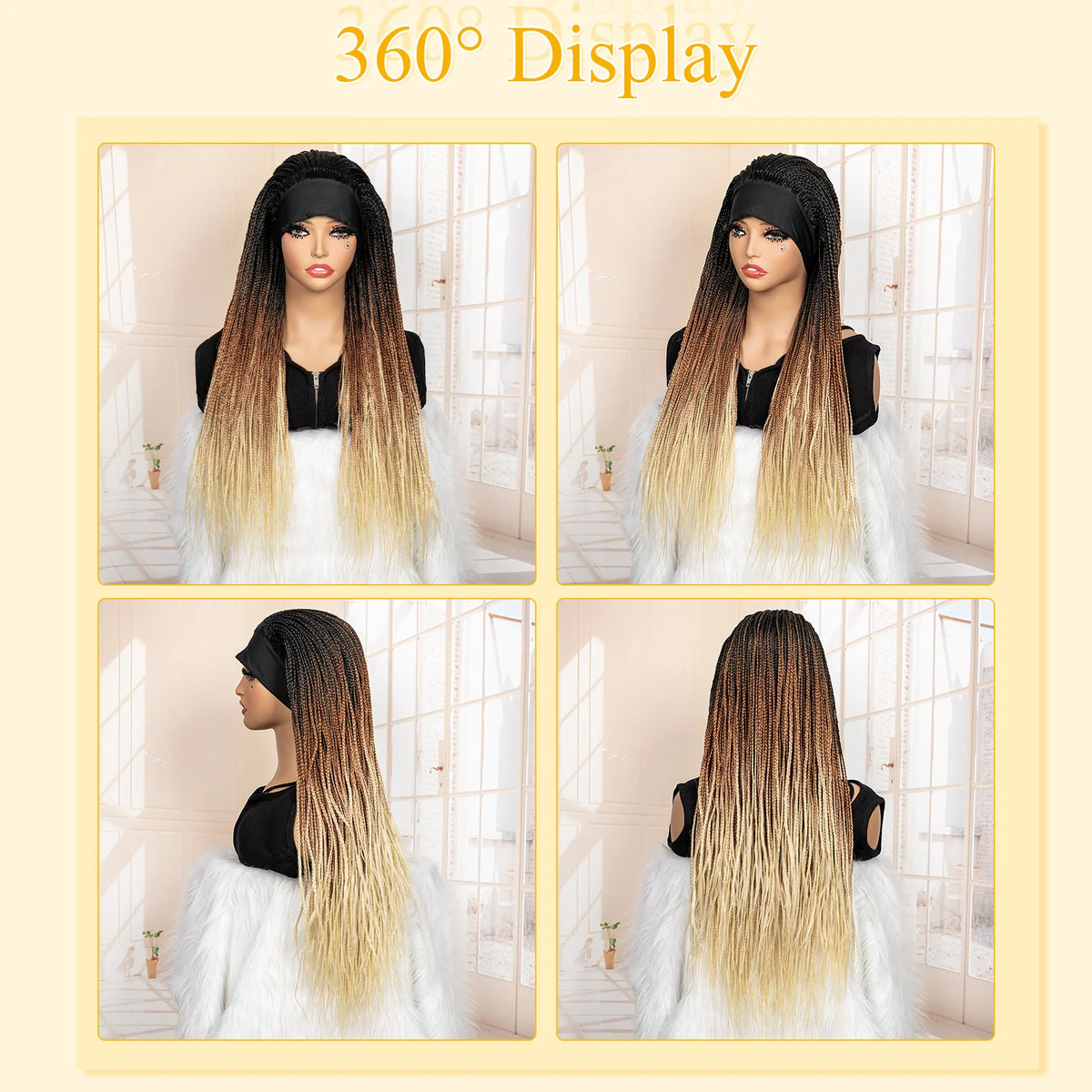 Full Machine Made Braided Wigs with Headband 30 Inches Colored Synthetic Braiding Wigs with Hair Band for Black Women