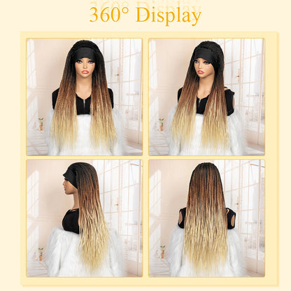 Full Machine Made Braided Wigs with Headband 30 Inches Colored Synthetic Braiding Wigs with Hair Band for Black Women