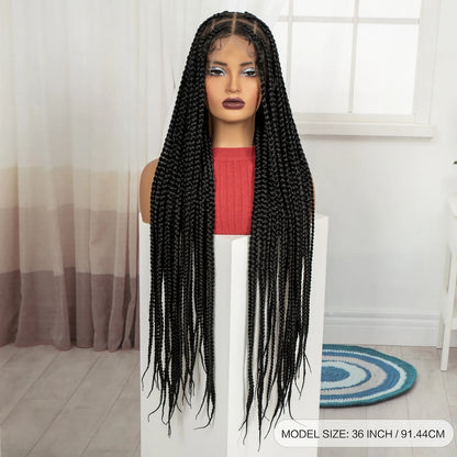 36inch Box Braided Wigs Synthetic Full Lace Braiding Hair Wigs Knotless Lace Frontal Braids Wig with Baby Hair for Black Women