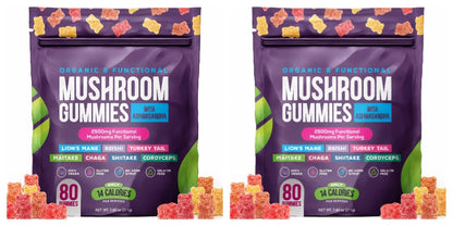 Mushroom Gummies with Ashwagandha Lion's Mane Reishi and Cordyceps, Vegan Gelatin Free Mixed Fruit Supplement