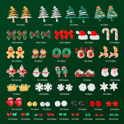1Box Cartoon Creative Elk Santa Claus Gloves Bow Nail Art Decorations Cute Socks Bell Resin Nail Charms for DIY Christmas Nails