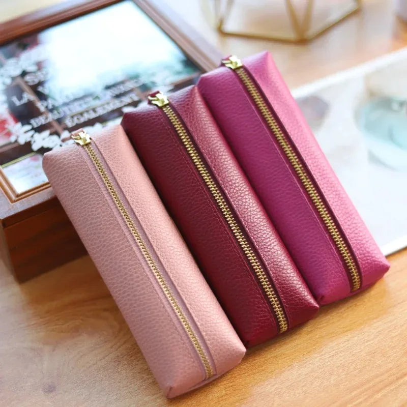 Custom Name Leather Makeup Pouch, Soft Portable Pen Bag Makeup Case, Multifunctional Storage & Travel Cosmetic Bag for Daily Use