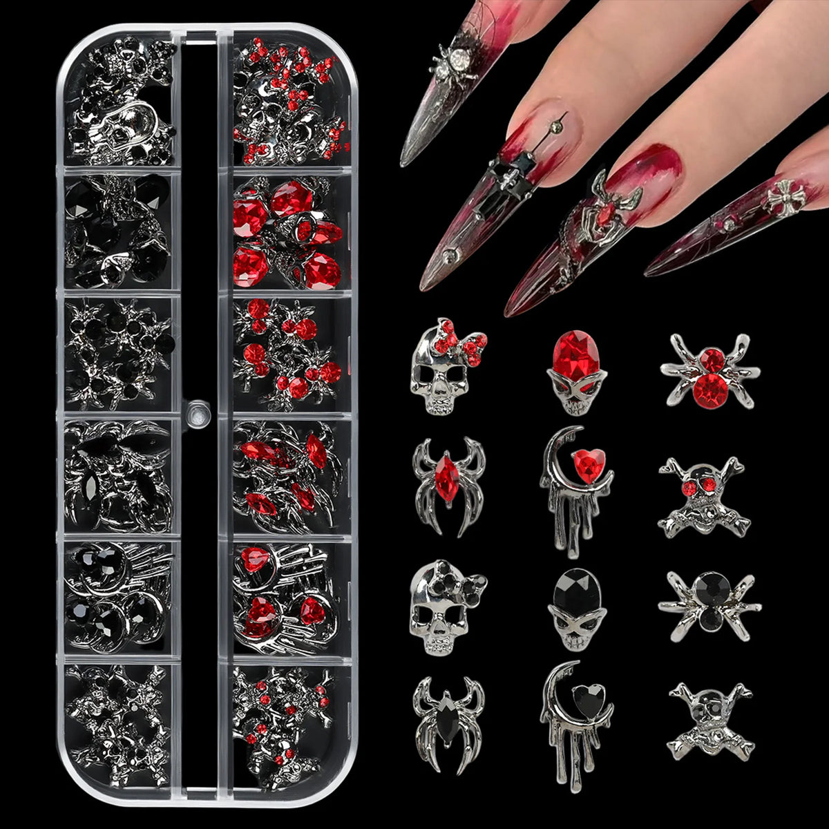 Boxed Retro Alloy Y2K 3D Cross Nail Art Jewelry With Rhinestones Punk Nail Art Charm Accessories DIY Nail Decorations