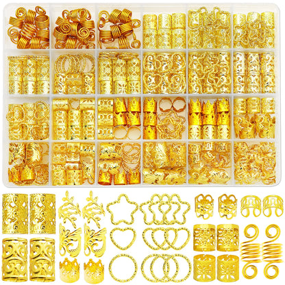 260Pcs/box Gold Silver Hair Beads Jewelry Braid Accessories Hair Clips Dreadlocks Braiding Braid Cuffs Metal Hair Rings Charms