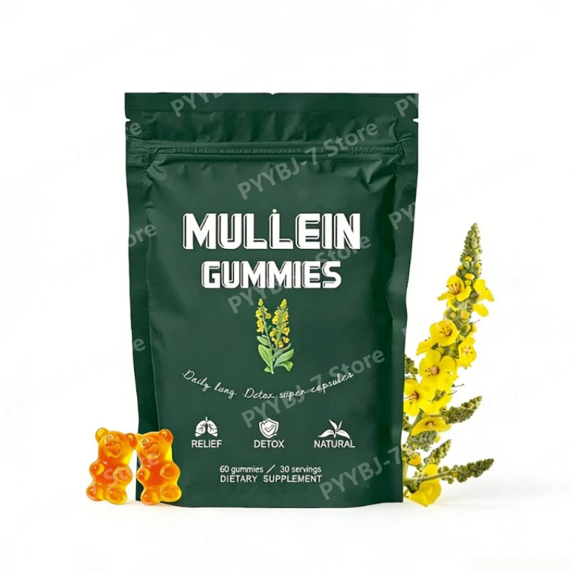 Mullein Lung Support Gummies Respiratory Health Pear Flavor Lung Health Sinus Relief Immune Boost Supplement 60 Count