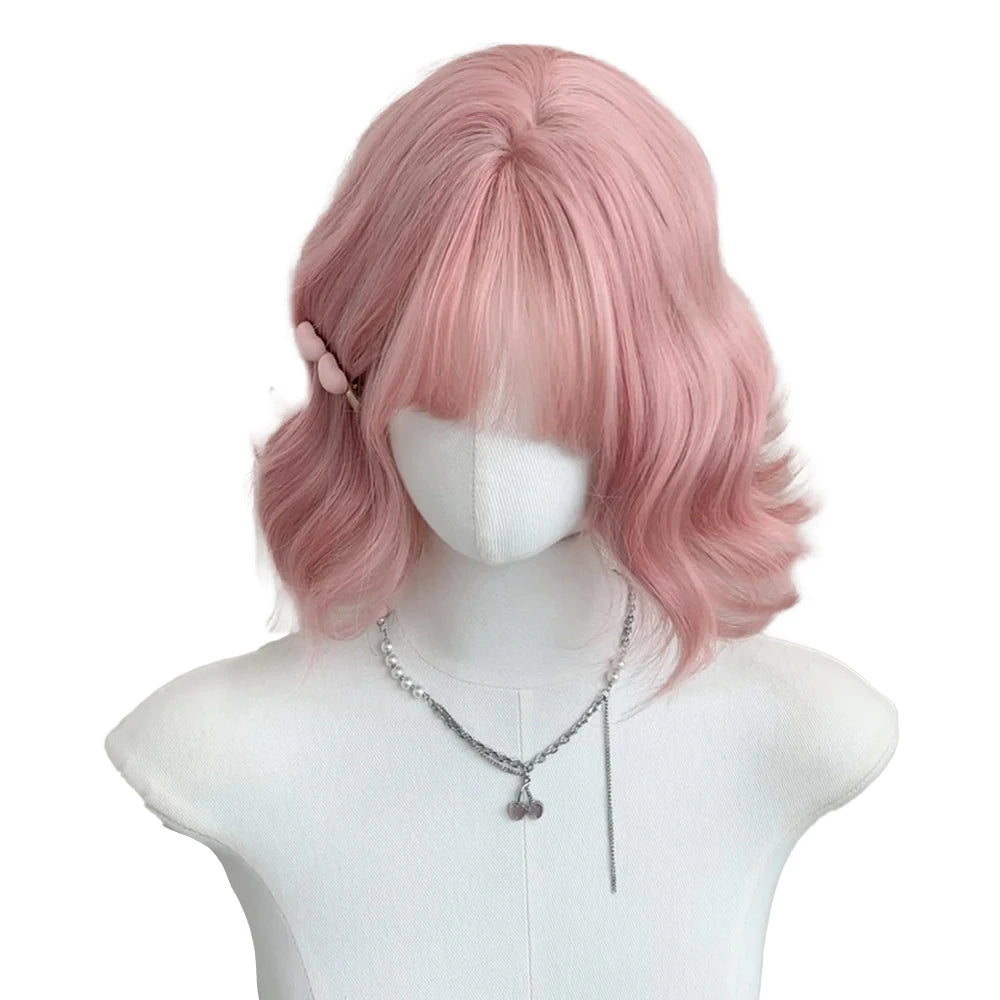 MEISU 12 Inch Short BOBO Wig Golden Synthetic Curly Wave Layered Wigs Fiber Heat-resistant Party or Cosplay Selfie For Women