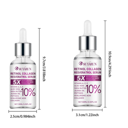SUYARUN Retinol Resveratrol Facial Serum, Organic Brightening Moisturizer, Reduces Wrinkles & Dark Spots.