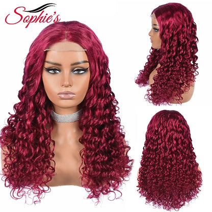 Sophies 4*4 Lace Closure Human Hair Wigs 99J Color 180% Density Loose Wave Wigs For Women Brazilian Hair Remy Hair 14-28 Inches